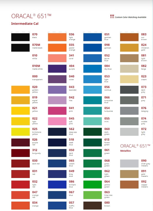 ORACAL 651 Vinyl Color Chart