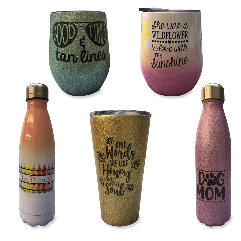 Craft vinyl used to personalize tumblers of all sizes.