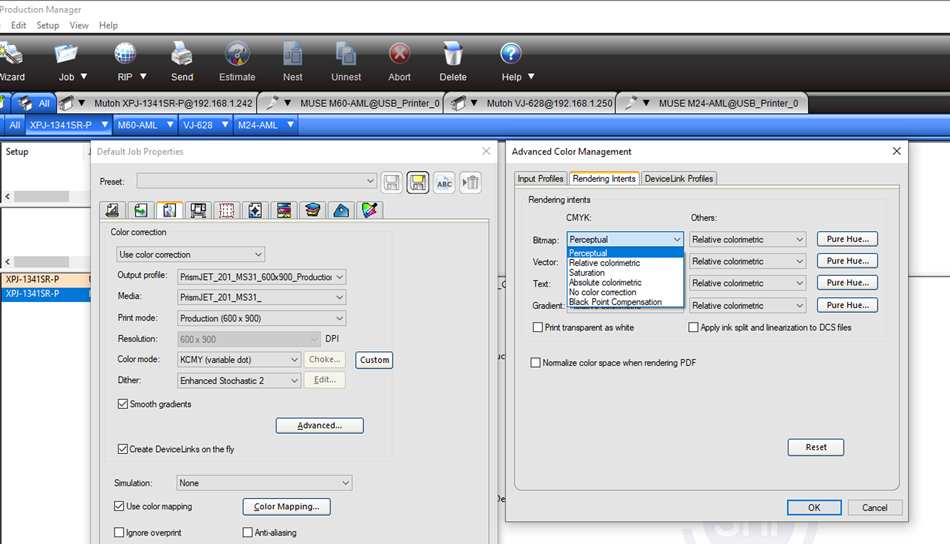 Flexi and LXI RIP Rendering Intents settings in Production Manager