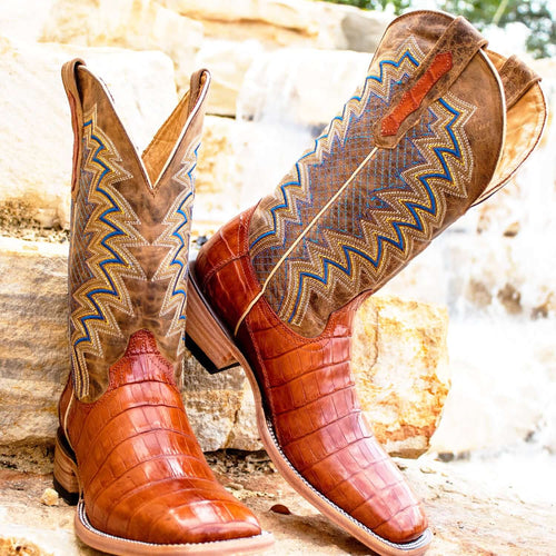 MENS Honey Brown Faux PIRARUCU Fish Scale Pescado Print LEATHER Cowboy Wide  Square Toe Boots -  Canada