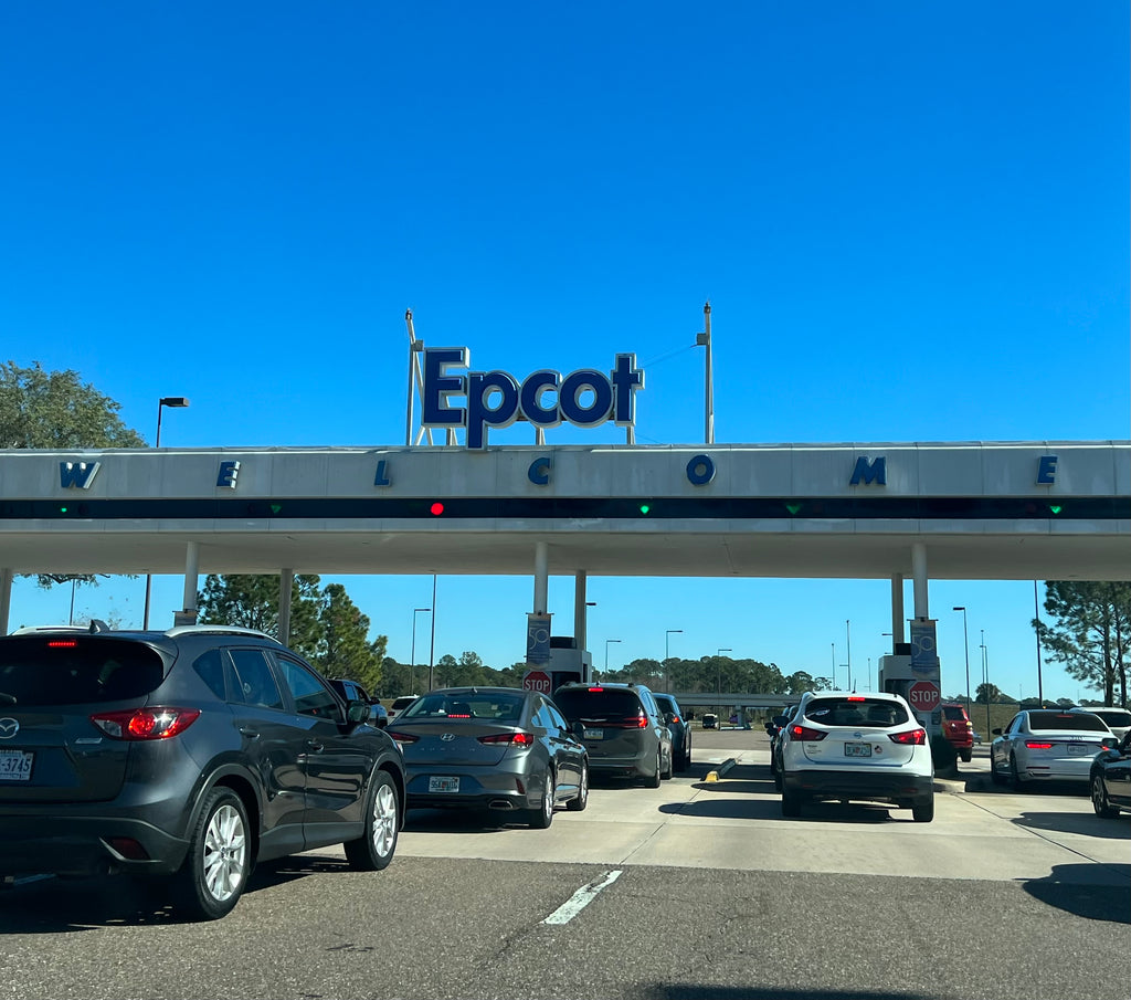 EPCOT Parking Toll Booth with cars lined up to enter