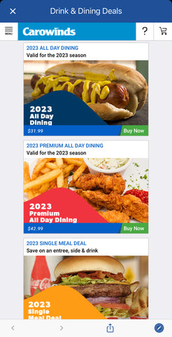 buy carowinds dining plans on the app