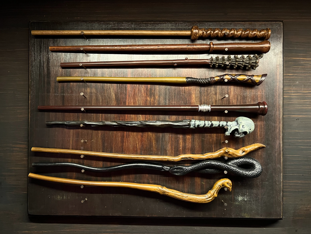 Multiple wands on display at Ollivanders