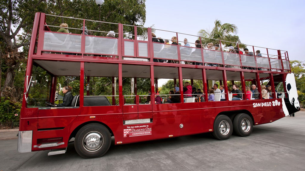 Red double decker tour bus at San Diego Zoo