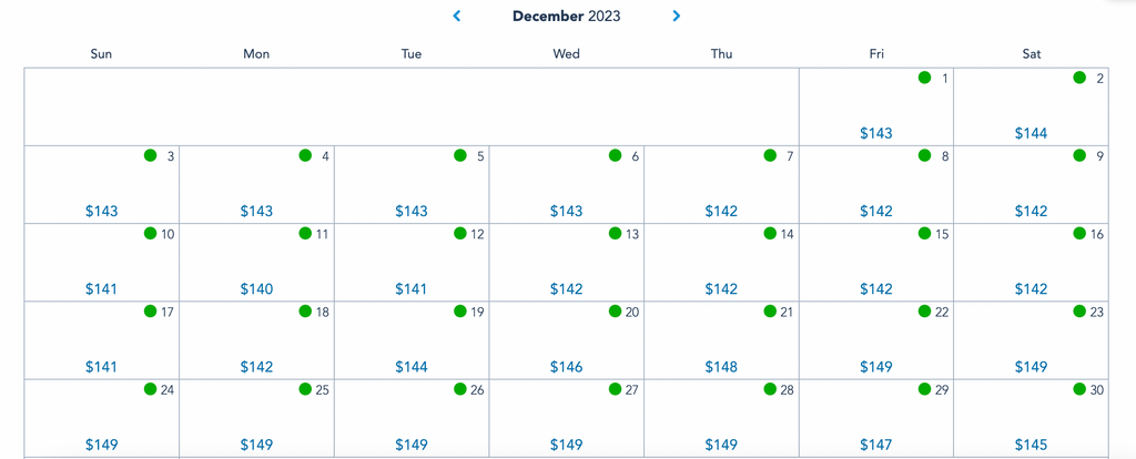 Disney Ticket Pricing Calendar