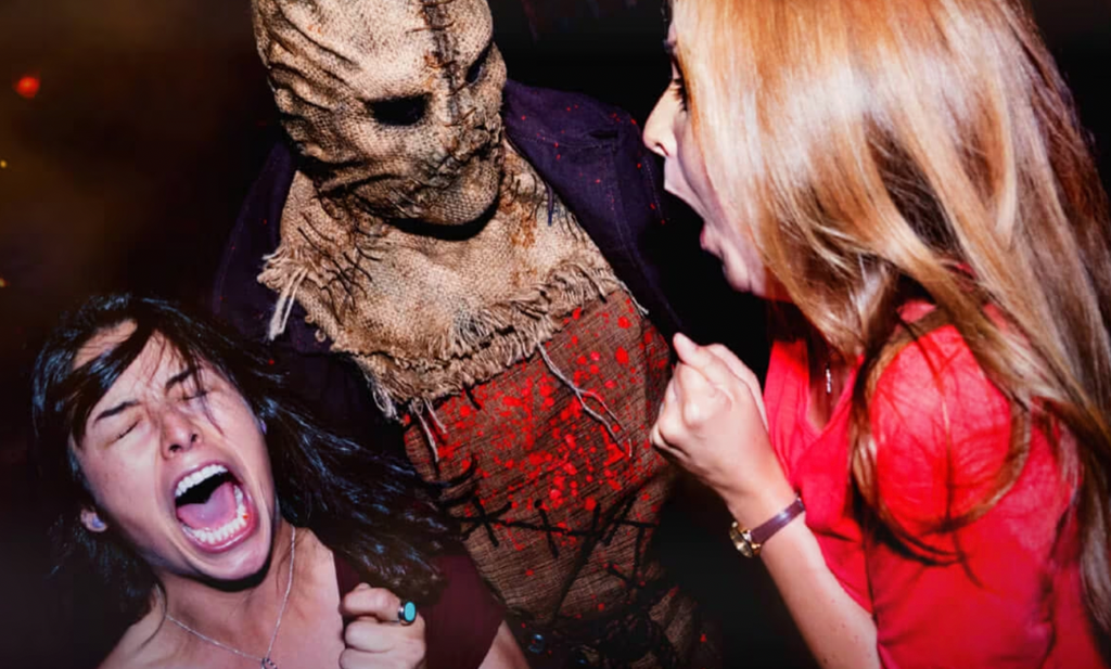 Two women getting scared by scareactor