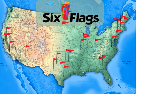 six flags locations in a united states map