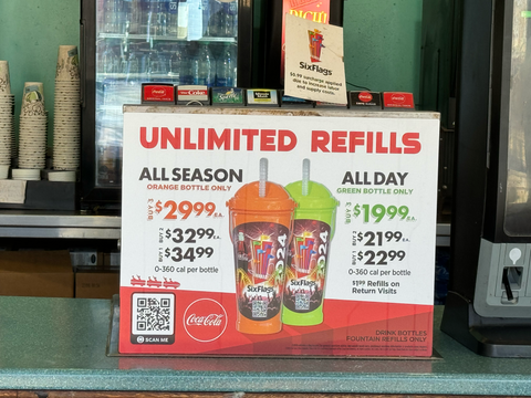 six flags refillable bottles price