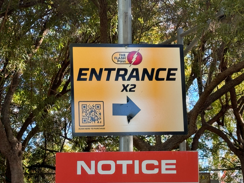 six flags x2 flash pass entrance sign