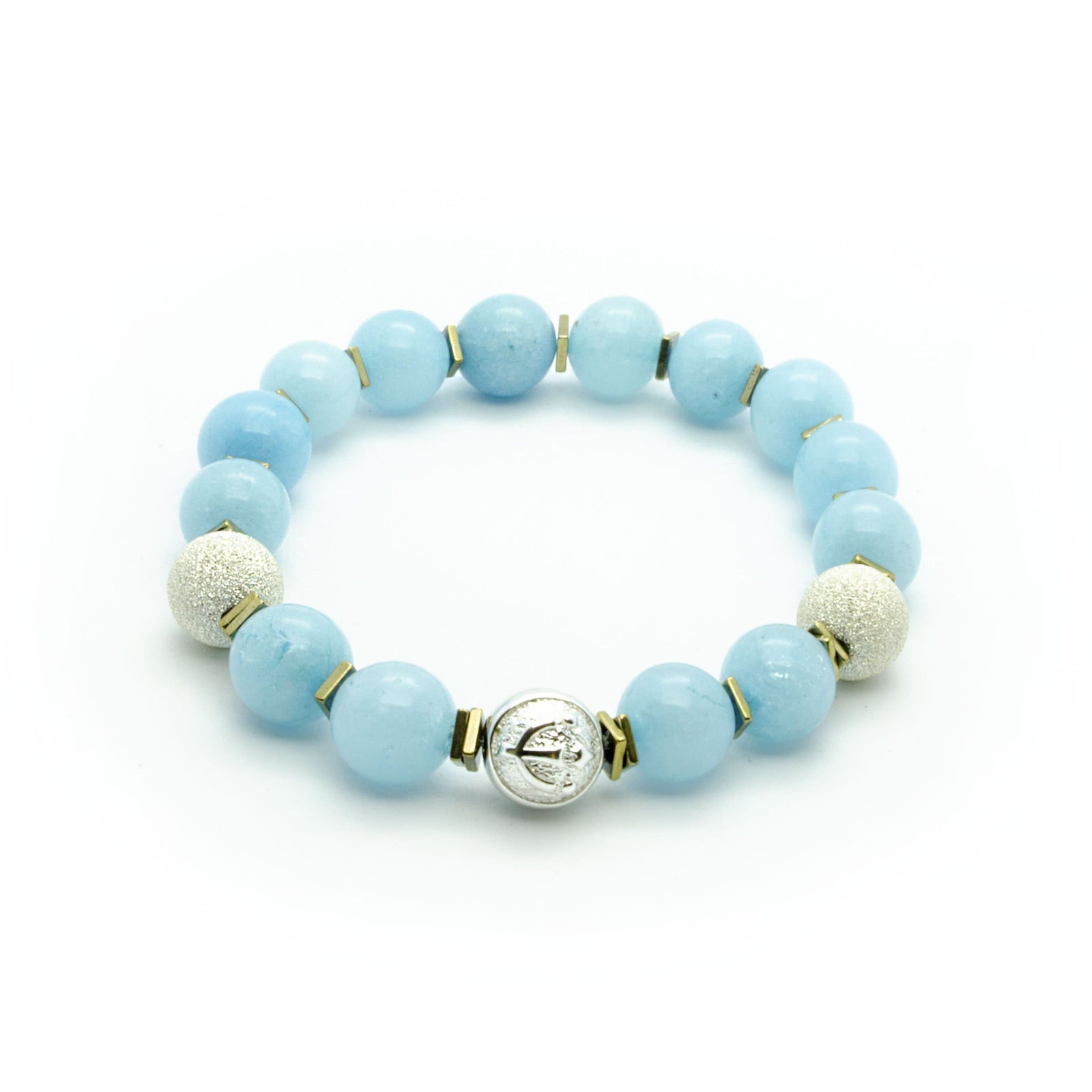 Gorgeous Blue Jade Bracelet With Frosted Silver Beads and Trident | 10 ...