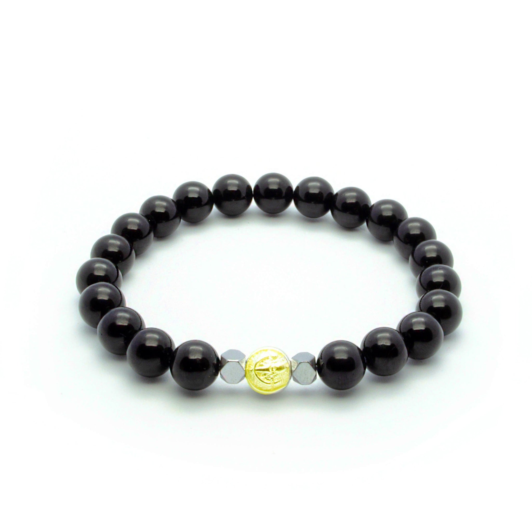 Black Onyx Stone Bead Bracelet With Malachite and Gold | 10MM - CLUB ...