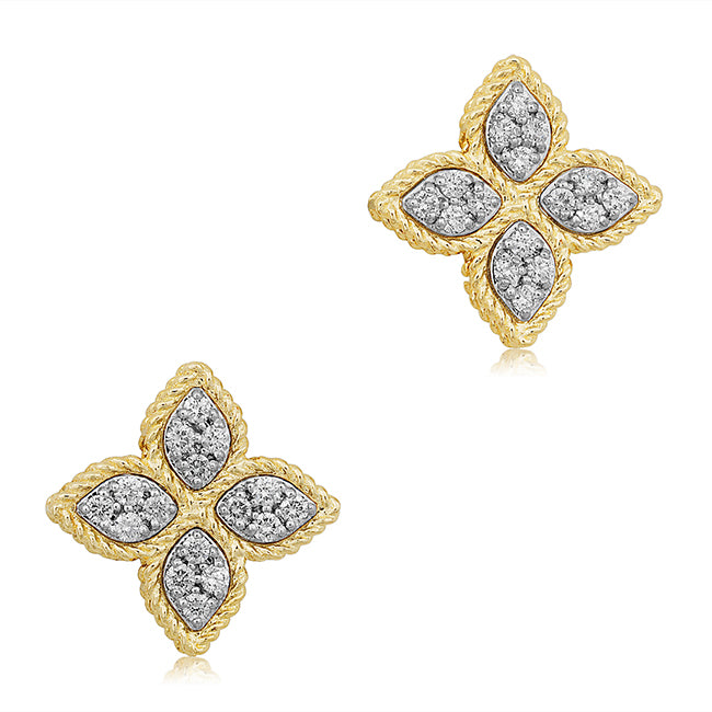 18K Yellow Gold Princess Flower Collection Stud Earrings