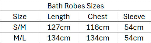 Bath Robe Size Chart