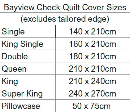 Bayview Check Quilt Cover Size Chart
