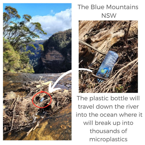 plastic water bottle discarded in a river in the Blue Mountains
