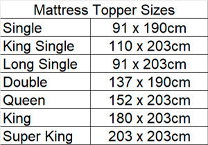 Machine Washable Mattress Topper Sizes