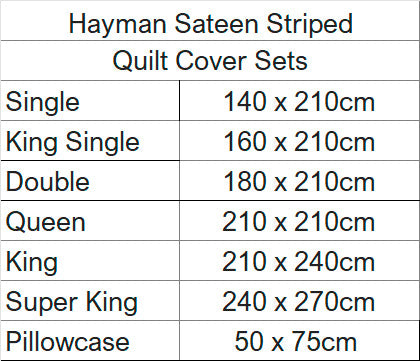 Hayman Sateen Striped Quilt Cover Sizes