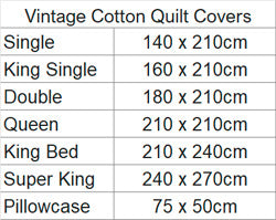 Vintage Cotton Quilt Cover Set Size Chart