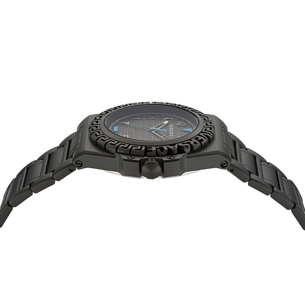 Versace Men's V-Code Quartz Analog Black Leather Strap Watch