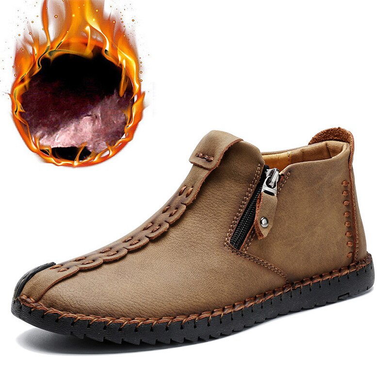 Men Leather Non Slip Side Zipper Soft Sole Casual Boots – Zicowa