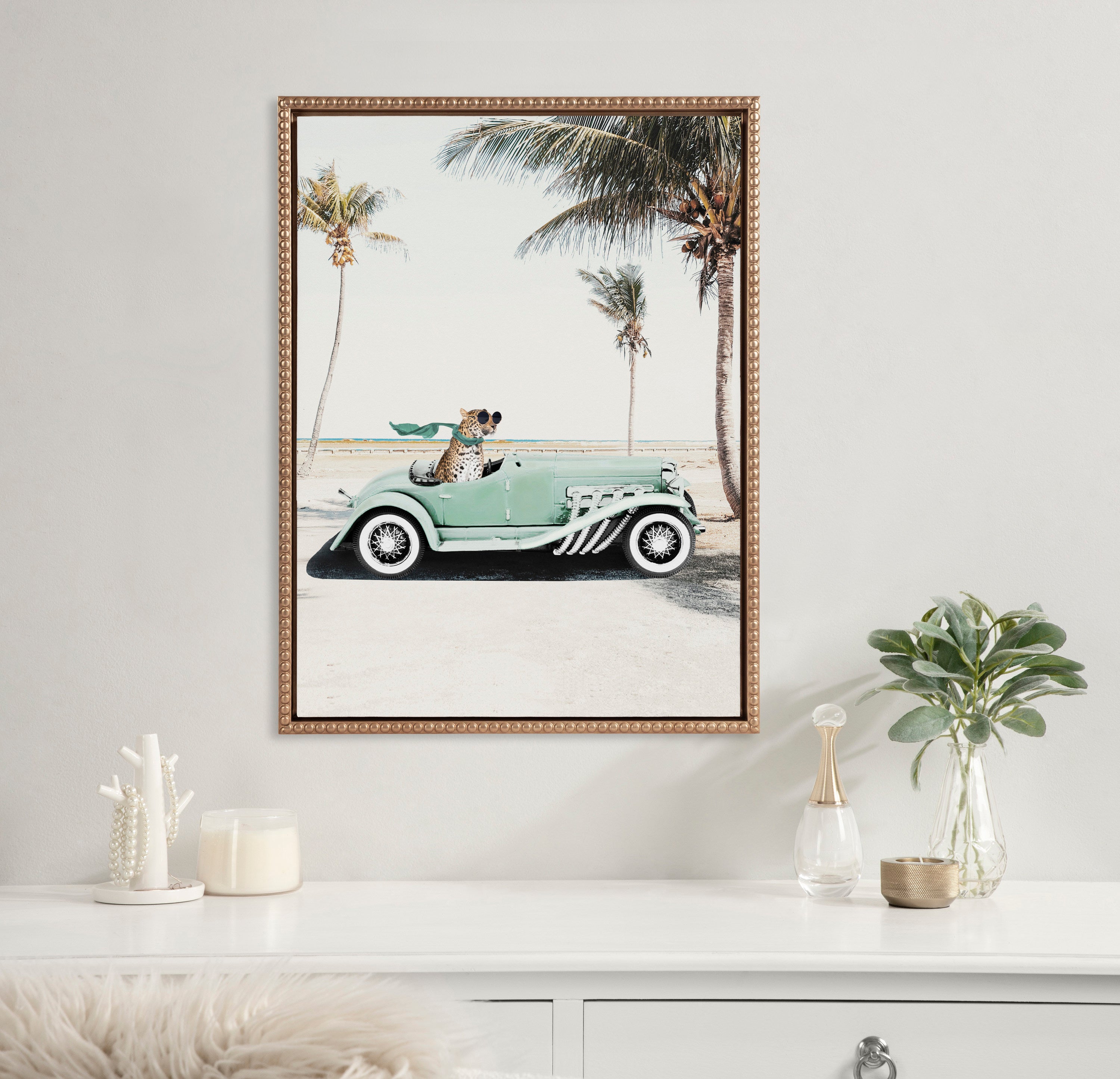 Sylvie Beaded Leopard in Car Beach Palms Framed Canvas by July Art Prints - Image 9