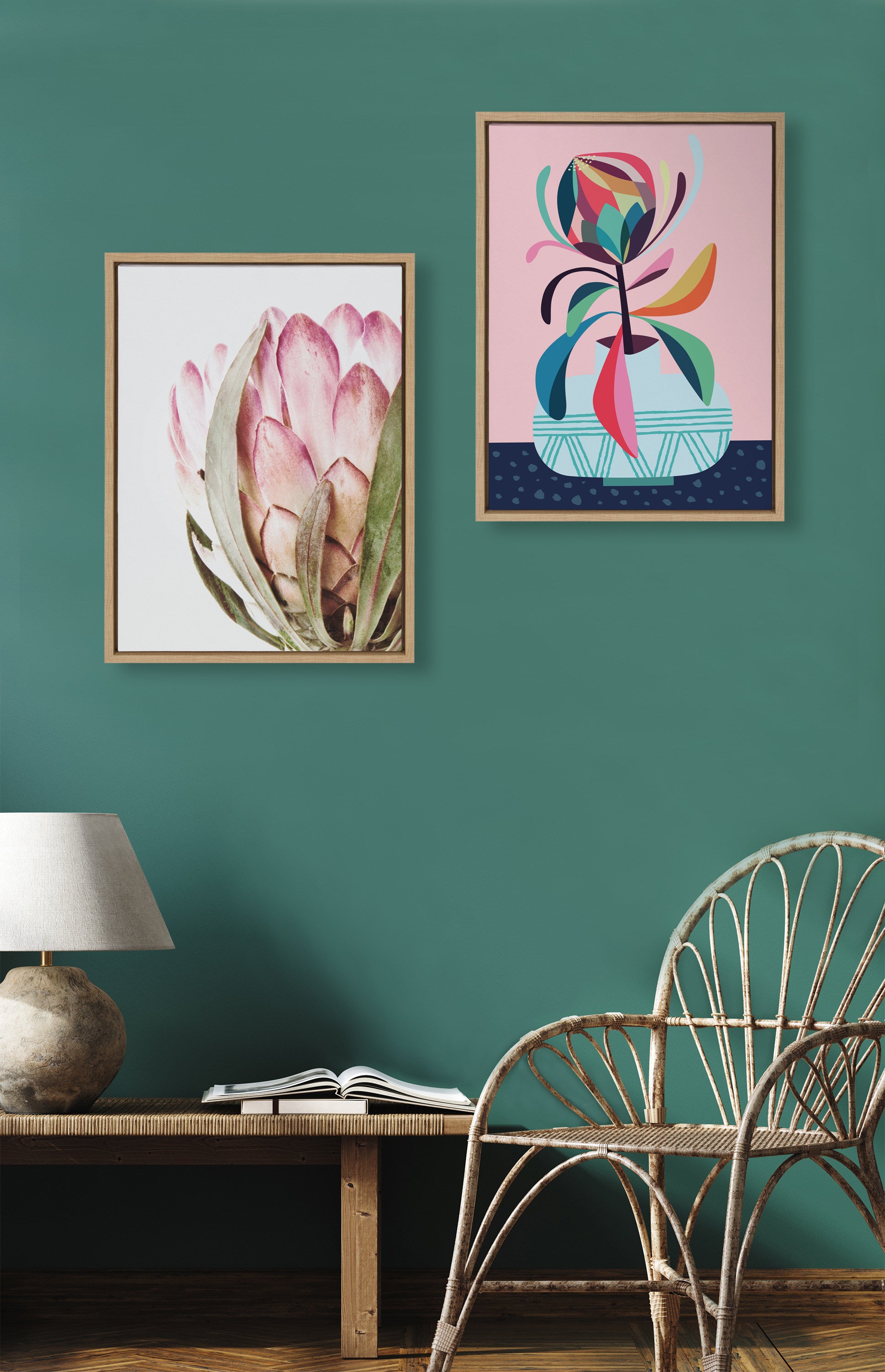 Kate and Laurel Sylvie Pink Protea Flower Framed Canvas Wall Art by Amy ...