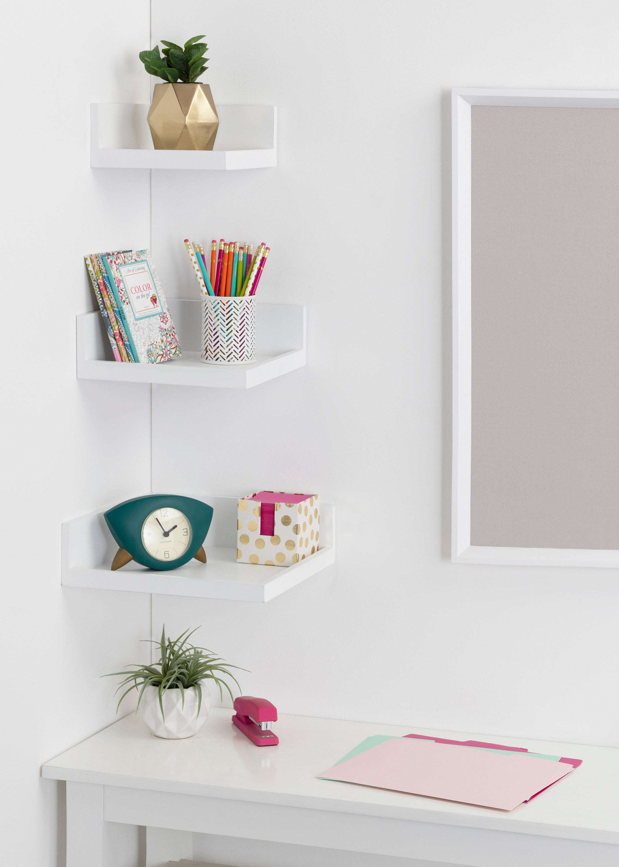 Kate and Laurel Levie Corner Shelves, Set of 3, White, Contemporary ...