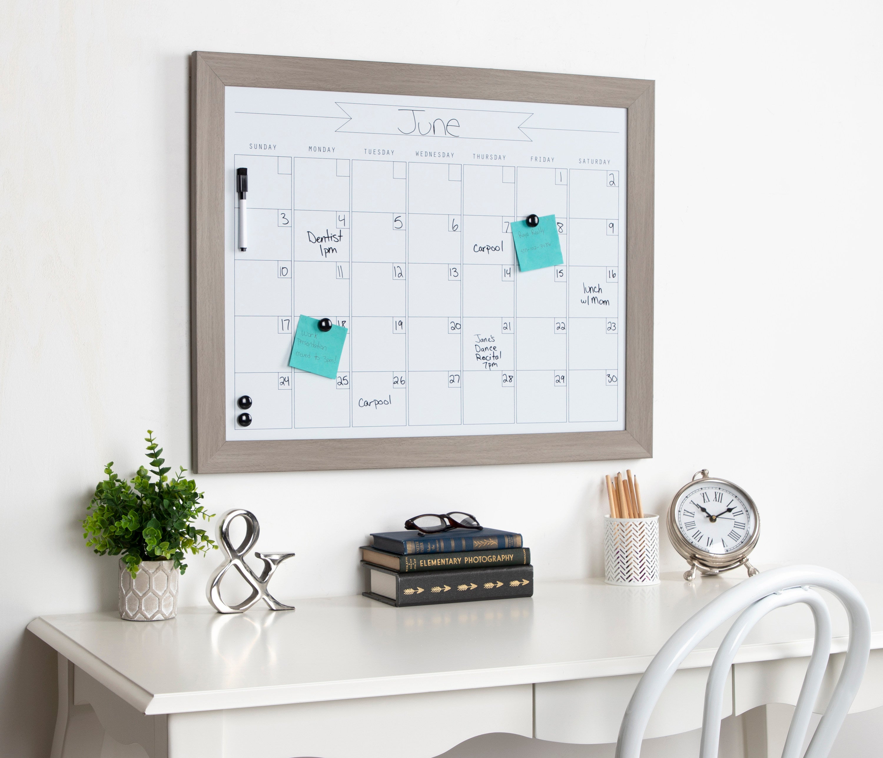 DesignOvation Beatrice Framed Dry Erase Monthly Calendar, 23