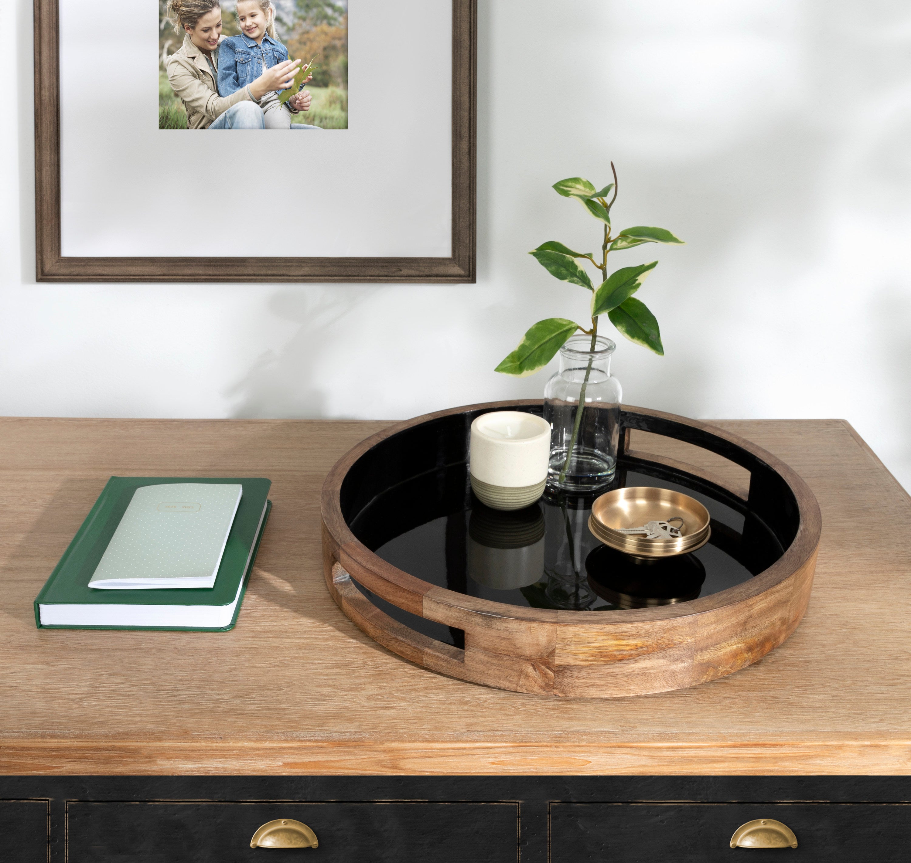 Ehrens Round Decorative Wood Tray