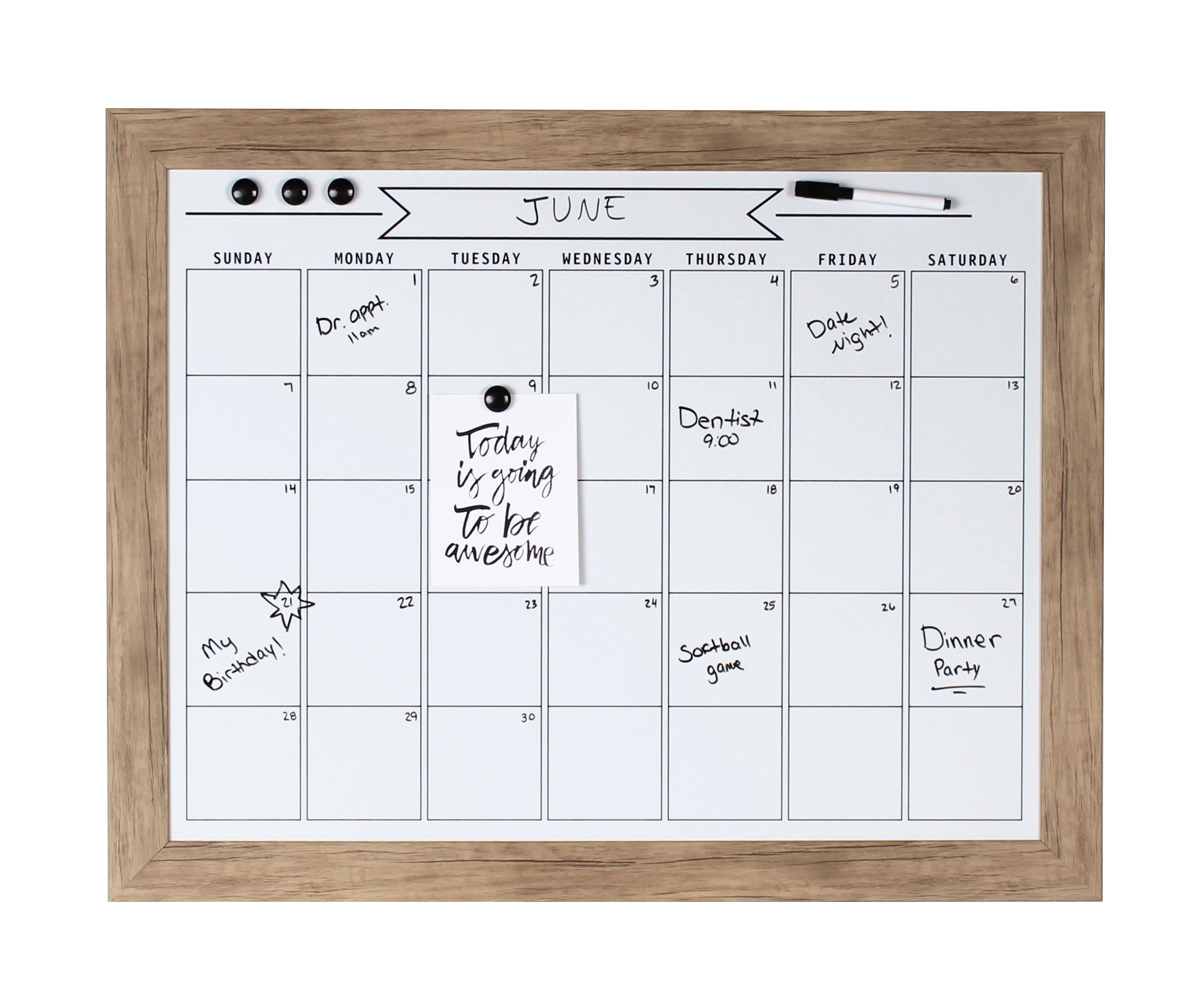 DesignOvation Beatrice Framed Dry Erase Monthly Calendar, 23