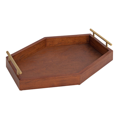 Parisloft Happiness Is Homemade Brown Wood Long Narrow Flat Decorative Tray with 2 Metal Handles, Natural Wood and White