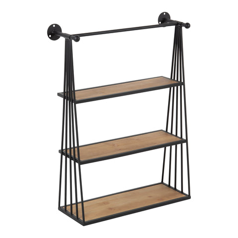 Brown & Black Round Four-Tiered Wood Shelf