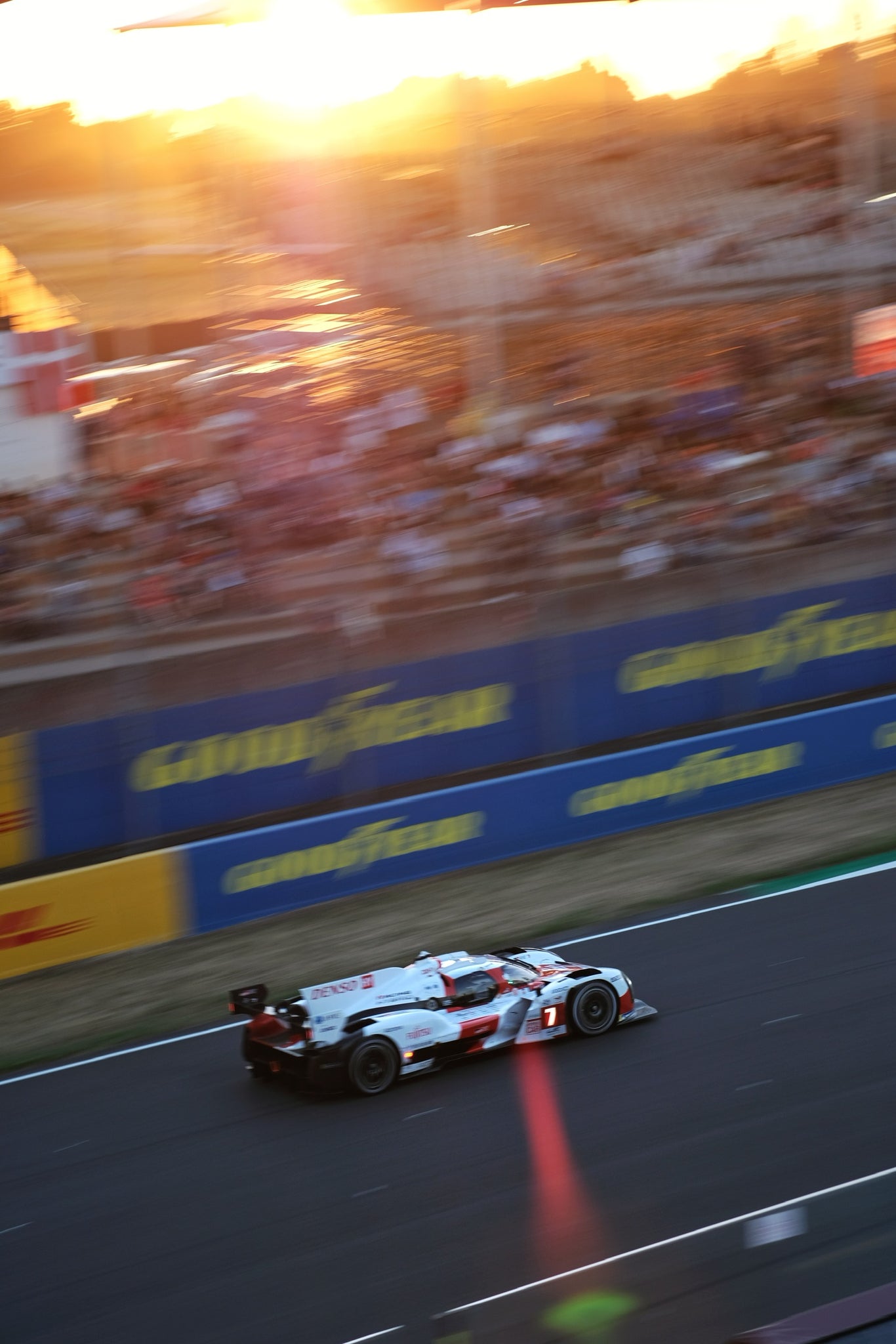 24 Hours Of Le Mans 2022 Toyota Boshoku winning team racing at the sunset.