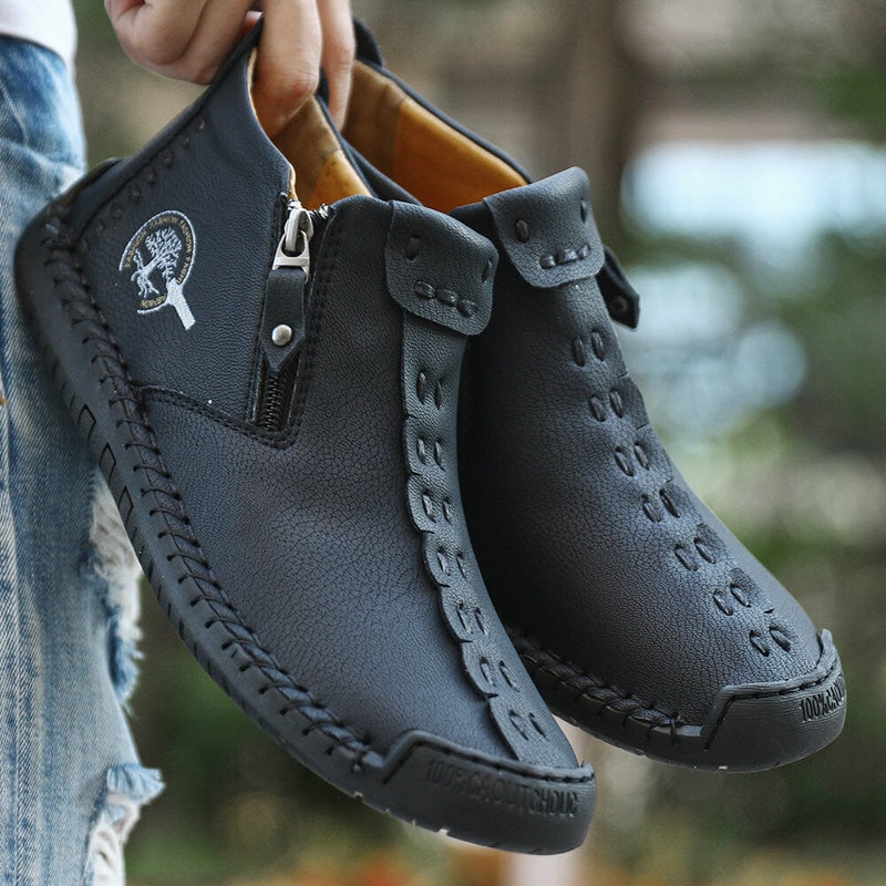 Men Handmade Soft Leather Non Slip Side Zipper Casual Shoes – Hizada