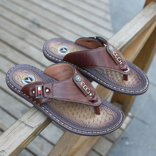 2019 Genuine Leather Men Summer Slippers Beach Sandals – Jollmall