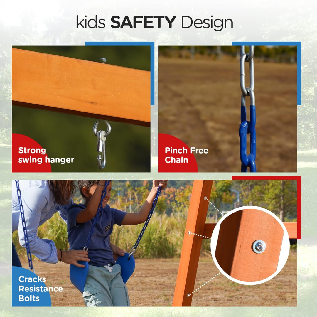 Megastar Dynamic Sports Arabian Eagle Wooden Swing Set Outdoor for Kids with 2 Belt Swings