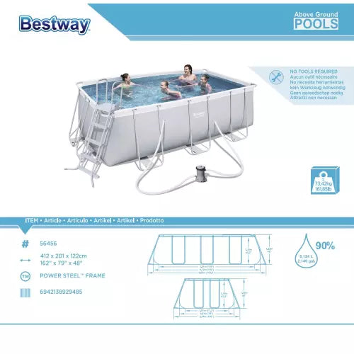 Bestway Power Steel Rectangular Frame Set AGP 4.12m x 2.01m x 1.22m