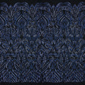 A flat sample of maya stretch mesh sequin in the color black with a navy sequin panel.