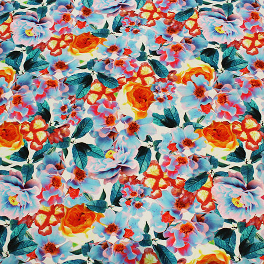 Fluorescent Flowers Printed Spandex | Blue Moon Fabrics