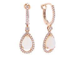 14K Rose Gold Pear Shape Opal and Diamond Halo Earrings