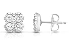 White Gold Diamond Stud Earrings with Milgrain Accents