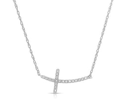 14K White Gold Sideways Cross Necklace with Diamonds