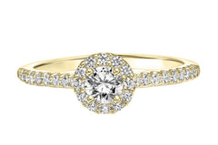 14K Yellow Gold Round Diamond Halo Engagement Ring