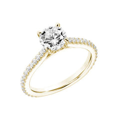 14K Yellow Gold Round Diamond Pave Shank Engagement Ring