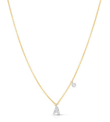 14K Yellow and White Gold A Initial Pendant Necklace