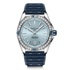 Breitling Super Chronomat 38mm Diamond Watch with Blue Rubber Strap