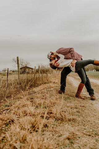 Engagement Photo of Claire and Tim on a Country Road