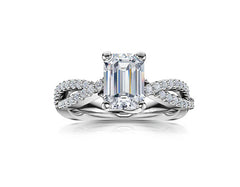 Emerald Cut Diamond Twist Shank Engagement Ring
