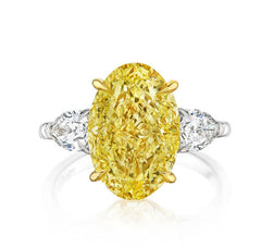 Fancy Light Yellow Oval and Pear Diamond Engagement Ring