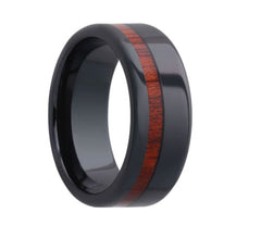 Fink's Men's 8mm Black Ceramic Wedding Band with Blood Wood Inlay